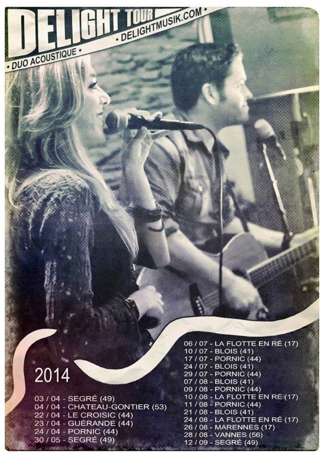 Affiche Delight Tour 2014, duo acoustique, avec les 20 dates